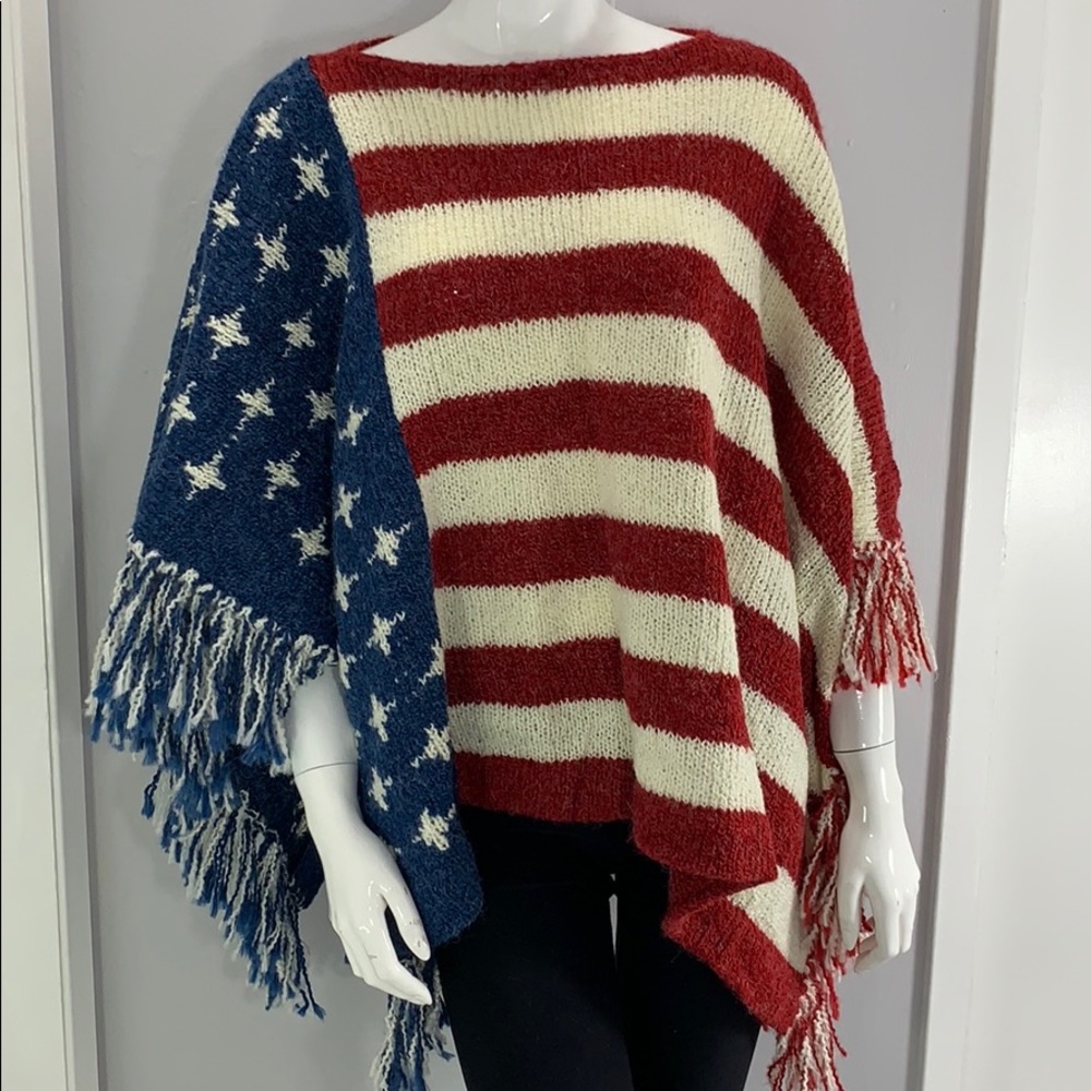USA Flag Shawl Sweater Poncho